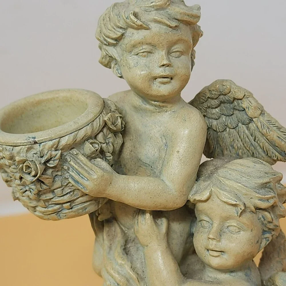 Vintage Cherubs‎ Holding Vase Figurine Decor Resin Angel Candleholder